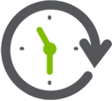 Grey arrow around green clock arms