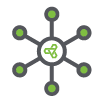 Logotipo de Optimas con puntos grises y círculos verdes.