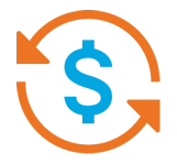 Blue dollar sign with orange arrows going around it in a circle