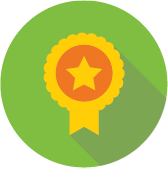 Yellow and orange star badge over a green circle background icon