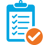 Blue checklist and orange checkmark