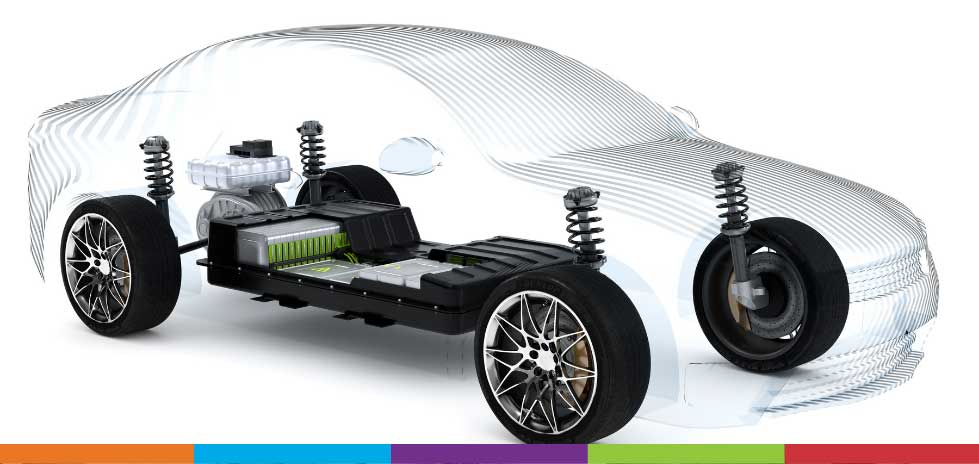 Elektrofahrzeug EV XRay Räder Aufhängung Batterie