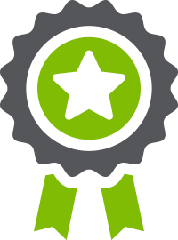 a green and grey star badge icon