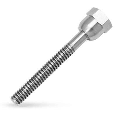 a silver engineered screw with a hexagon head