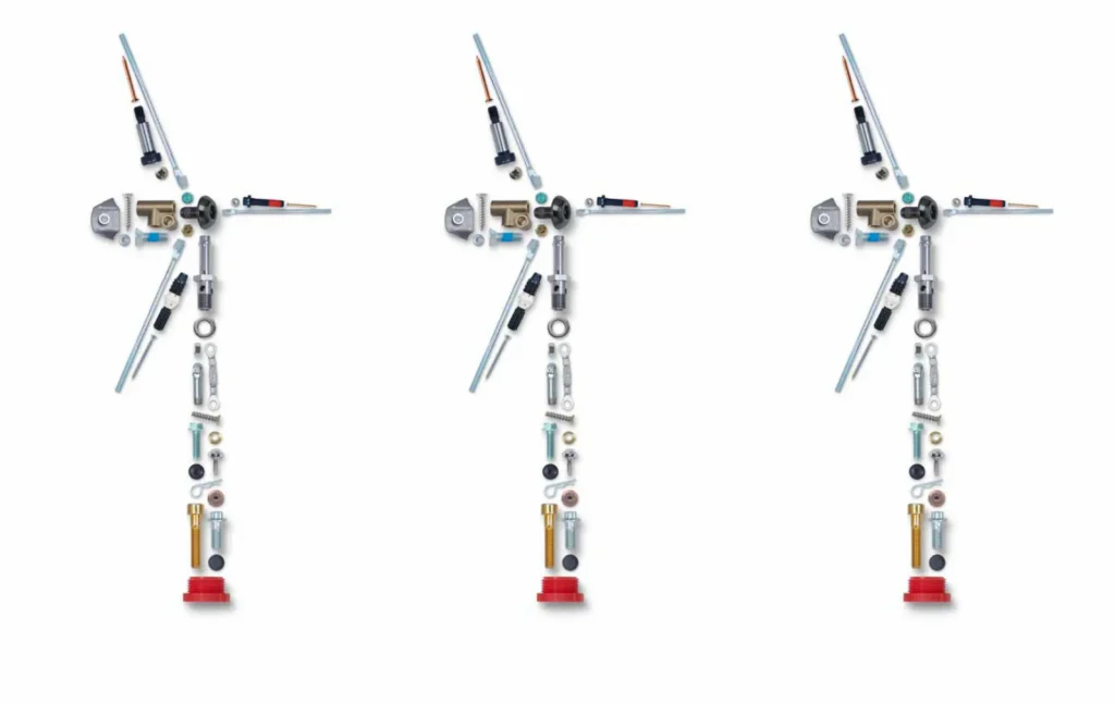 wind turbine graphically showed three merged with tools over the white bg